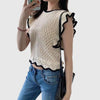 Crocheted knitted top with contrasting trim