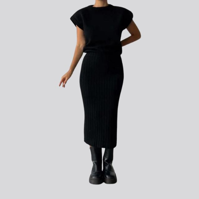 Sleeveless Knitted Top and Matching Ribbed Midi Skirt Set