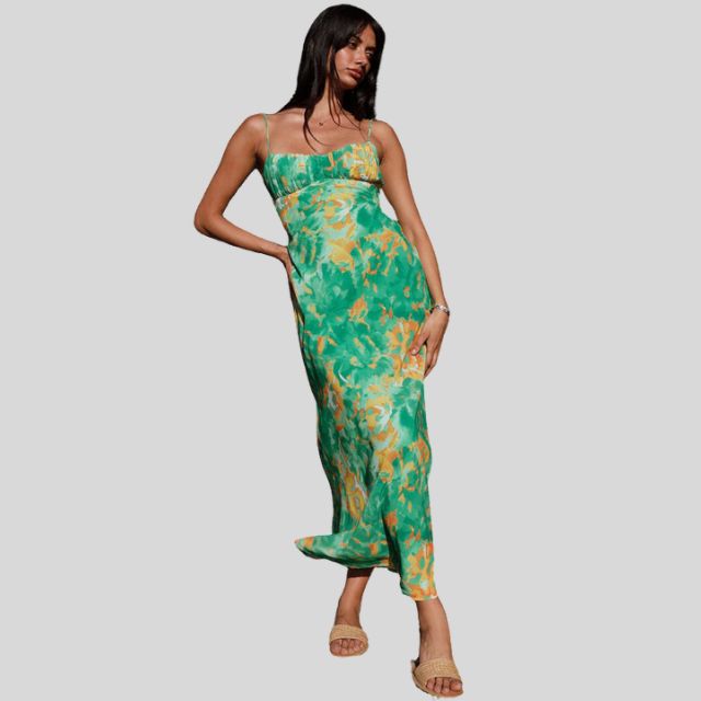 Maxi dress with floral pattern and back tie detail