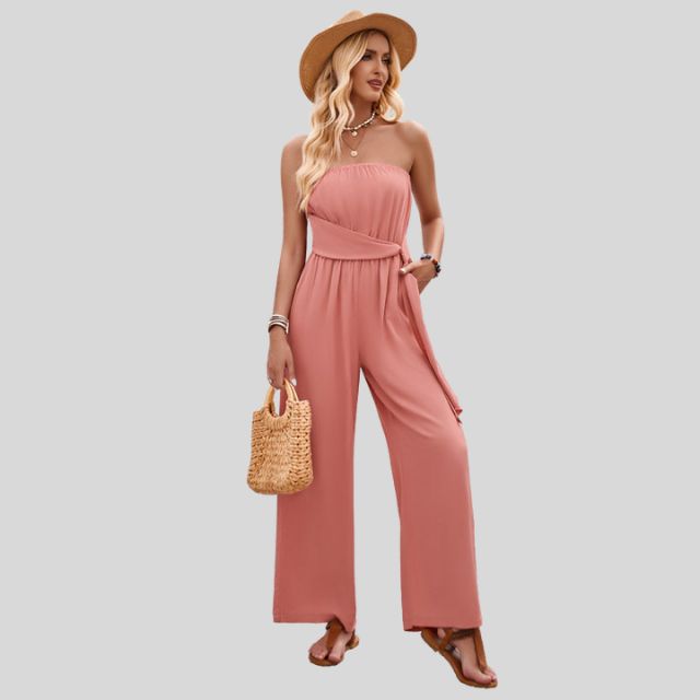 Off-the-shoulder jumpsuit with waist tie