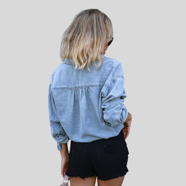 Denim blouse with tie front