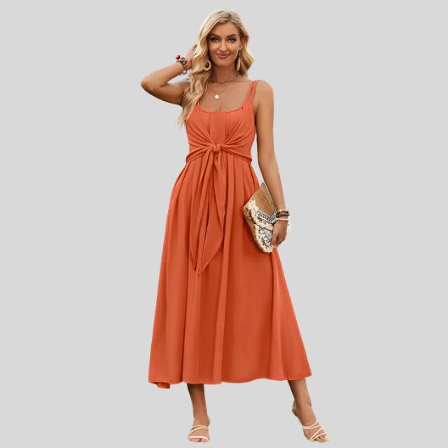 Sleeveless midi dress with knot detail at the front