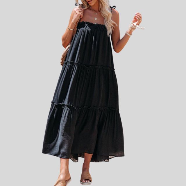 Tiered maxi dress with adjustable tie straps