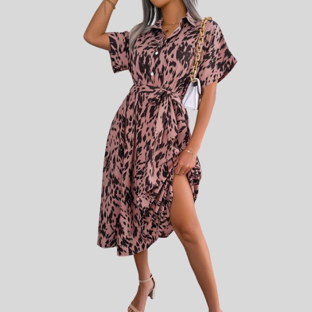 Flowing shirt dress with gathered waist