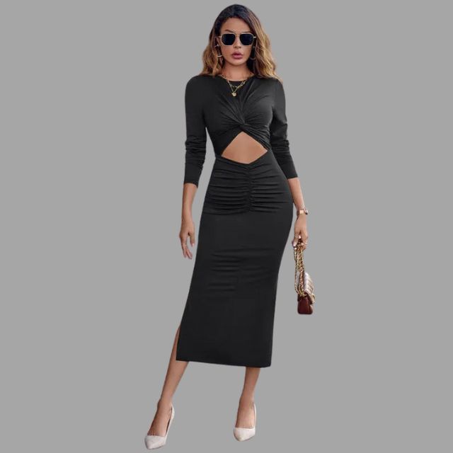 Modern midi dress with cut-out and gathering