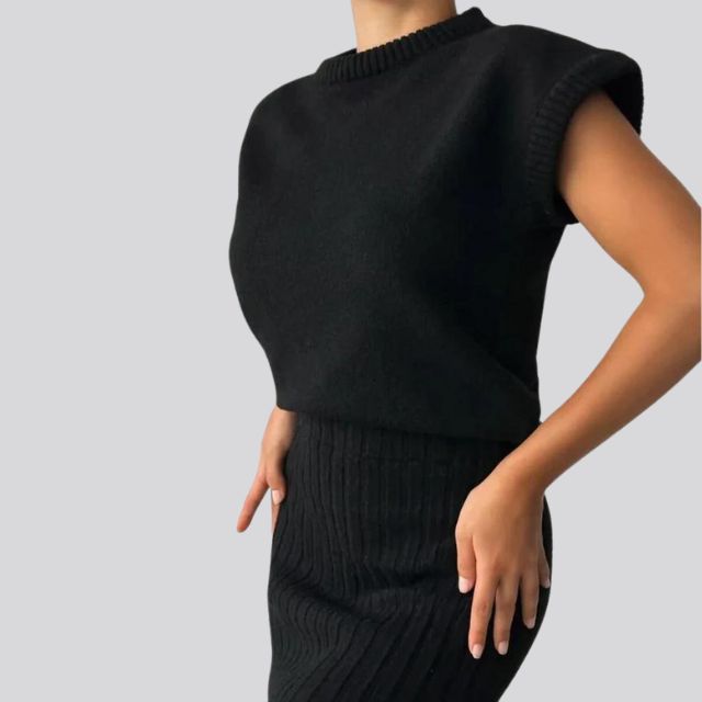 Sleeveless Knitted Top and Matching Ribbed Midi Skirt Set