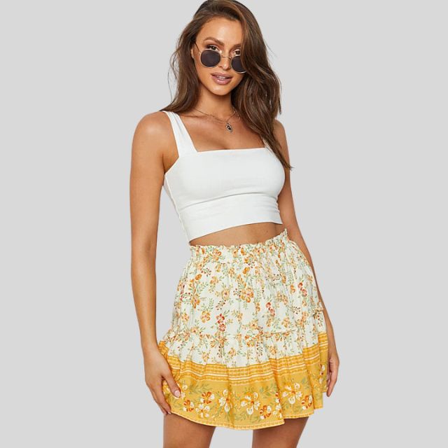 Bohemian floral skirt with ruffles