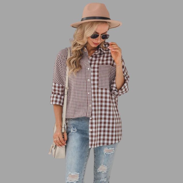 Casual checked shirt with batwing sleeves