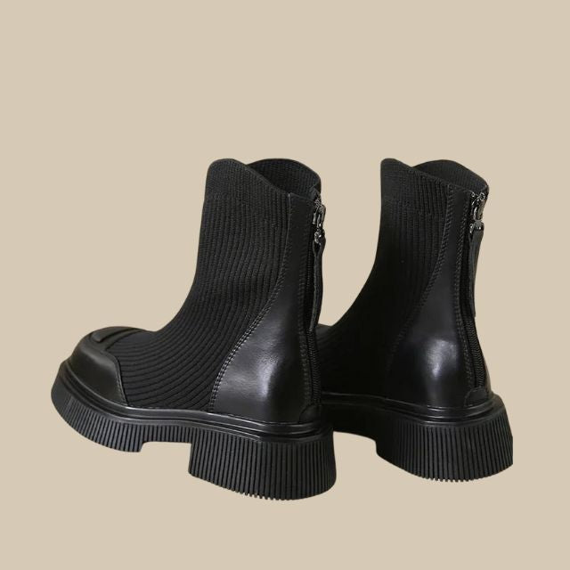 Ribbed knit platform ankle boots with zip detail