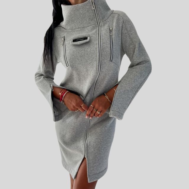 Casual hooded dress with zip detail