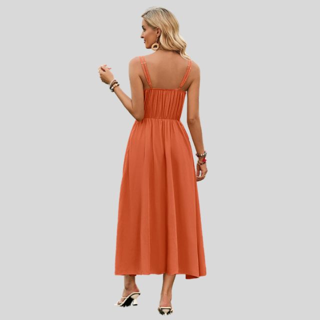 Sleeveless midi dress with knot detail at the front