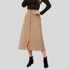 Ribbed A-line midi skirt with button placket