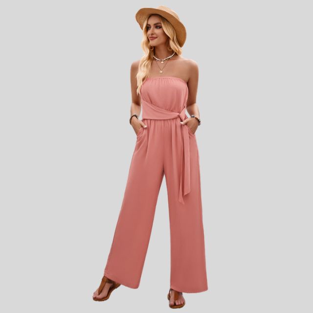 Off-the-shoulder jumpsuit with waist tie