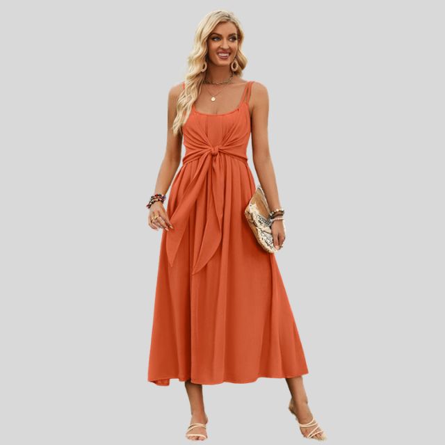 Sleeveless midi dress with knot detail at the front