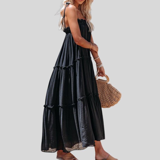 Tiered maxi dress with adjustable tie straps