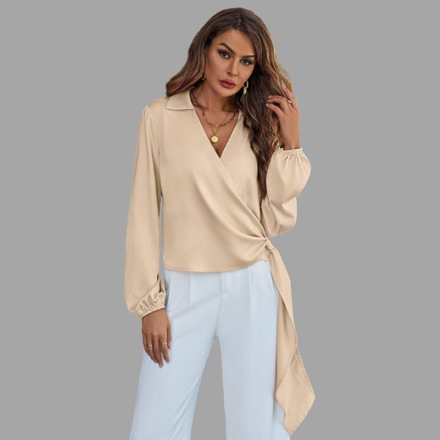 Wrap blouse with V-neckline