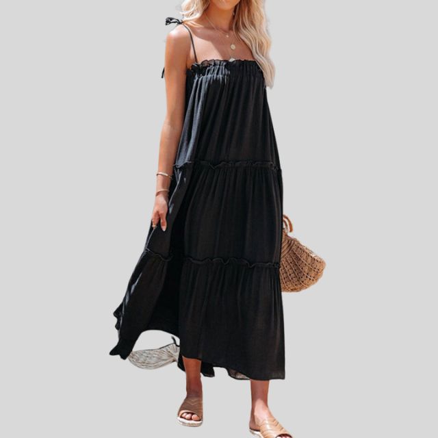 Tiered maxi dress with adjustable tie straps