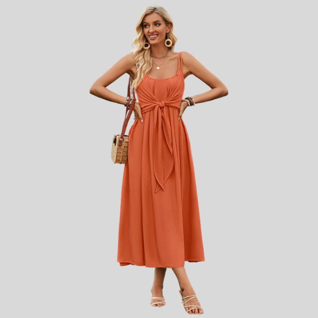 Sleeveless midi dress with knot detail at the front