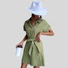 Shirt dress with button placket and waistband