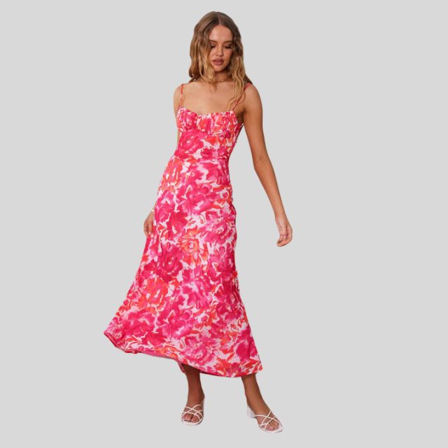 Maxi dress with floral pattern and back tie detail