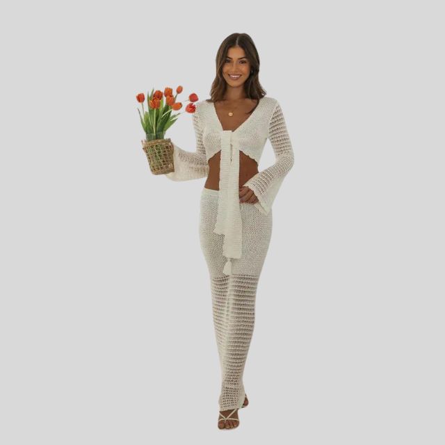 Crocheted outfit set with tie front