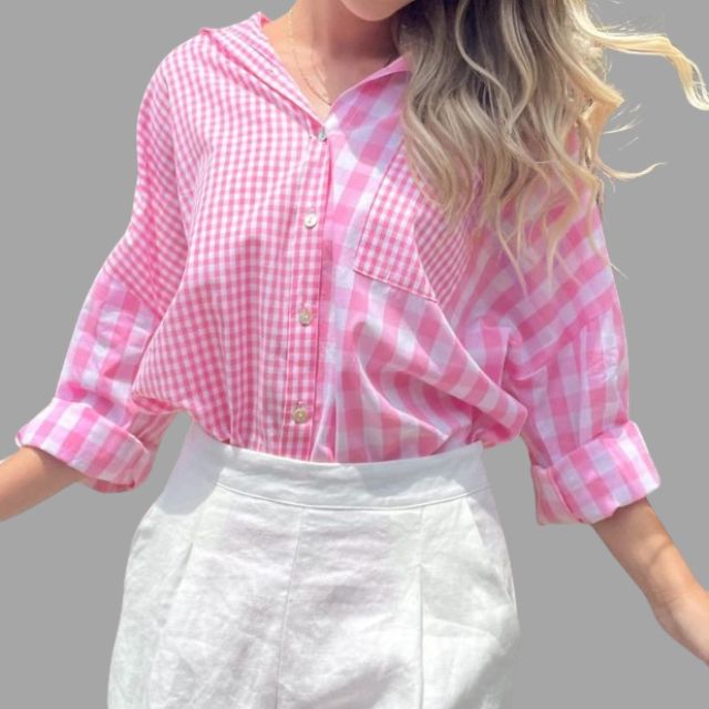 Casual checked shirt with batwing sleeves