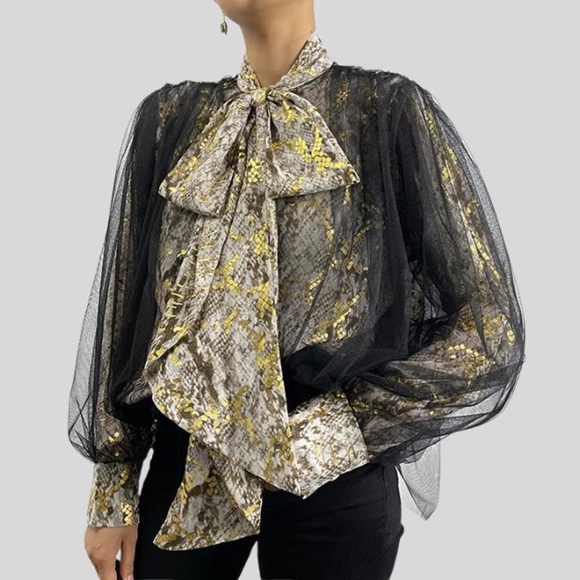 Transparent blouse with lantern sleeves