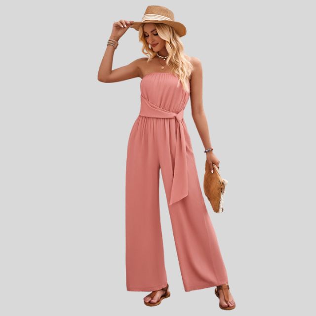 Off-the-shoulder jumpsuit with waist tie