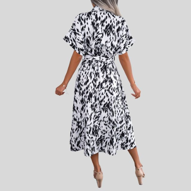 Flowing shirt dress with gathered waist