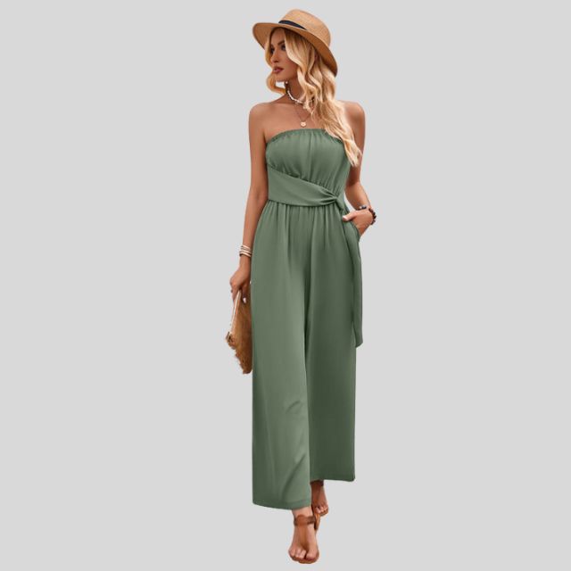 Off-the-shoulder jumpsuit with waist tie