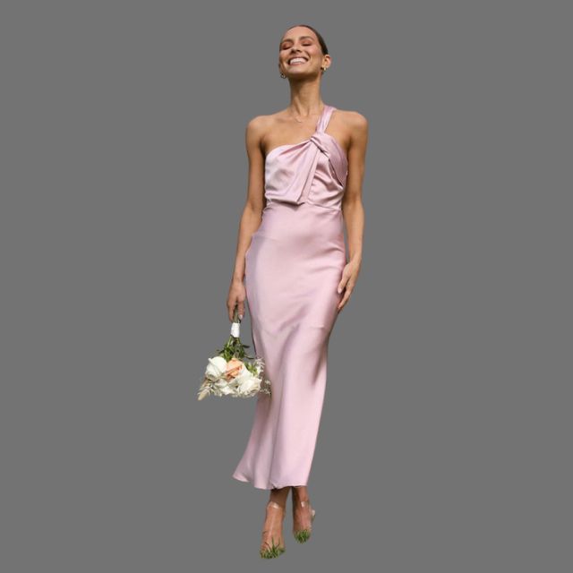 One-shoulder satin dress with draped detail