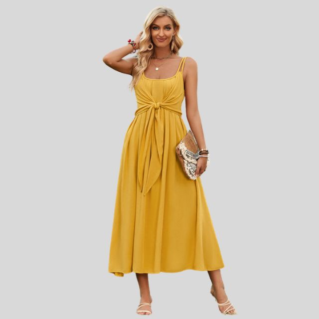 Sleeveless midi dress with knot detail at the front