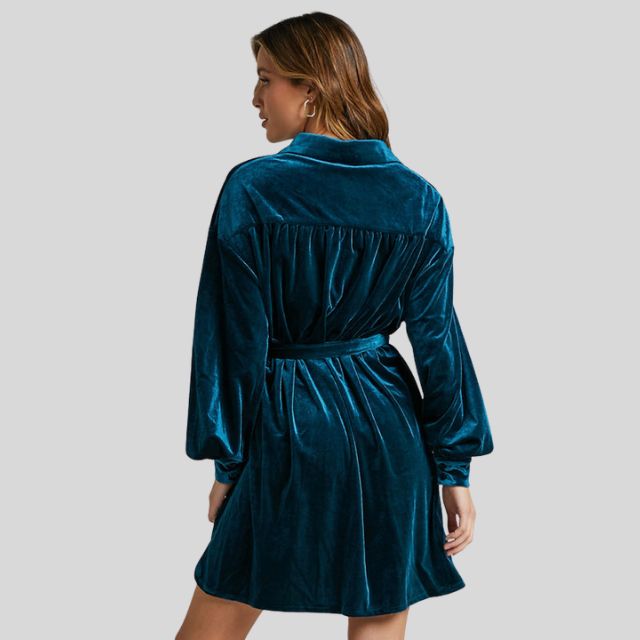 Velvet wrap dress with belted waistcoat