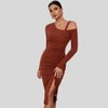 Ribbed knit dress with asymmetric shoulder