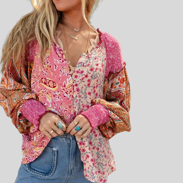 Boho blouse with puff sleeves