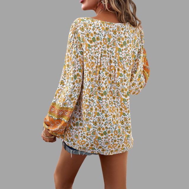 Bohemian paisley pattern tunic with lacing at the neckline