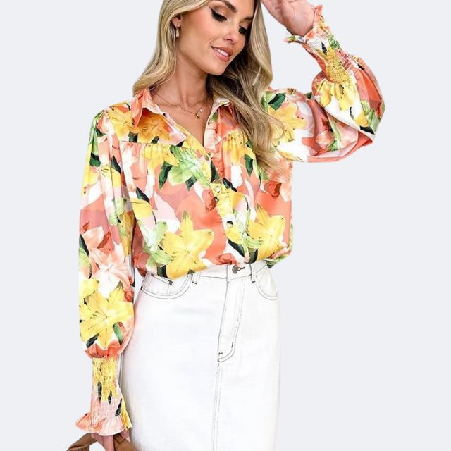 Flowing blouse with lantern sleeves