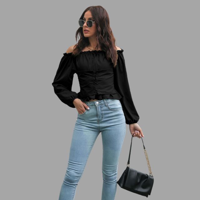 Off-the-shoulder blouse with lace-up front