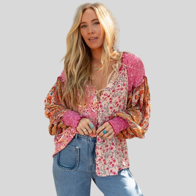 Boho blouse with puff sleeves