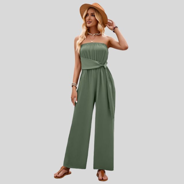 Off-the-shoulder jumpsuit with waist tie