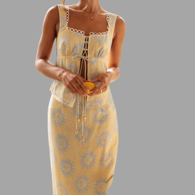 Boho chic maxi dress and top set with sunray print