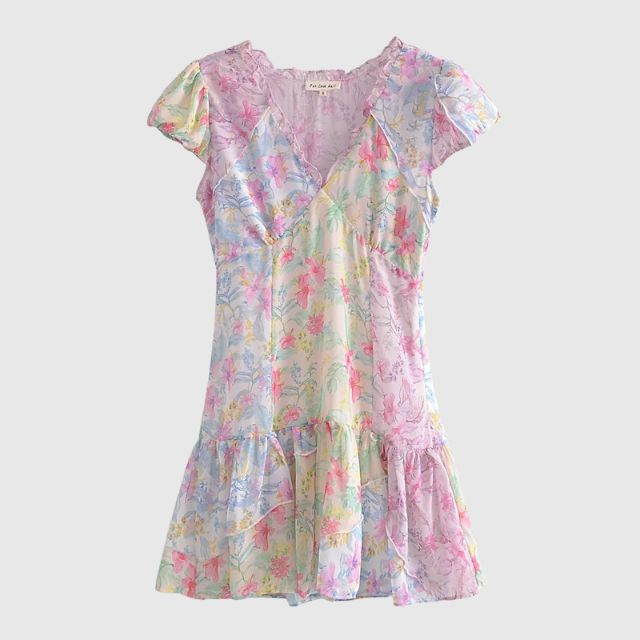 Floral flounce dress with flutter sleeves