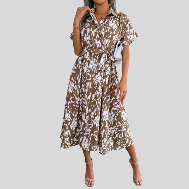 Flowing shirt dress with gathered waist