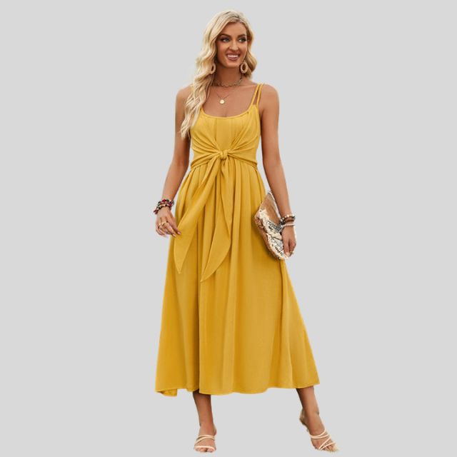 Sleeveless midi dress with knot detail at the front