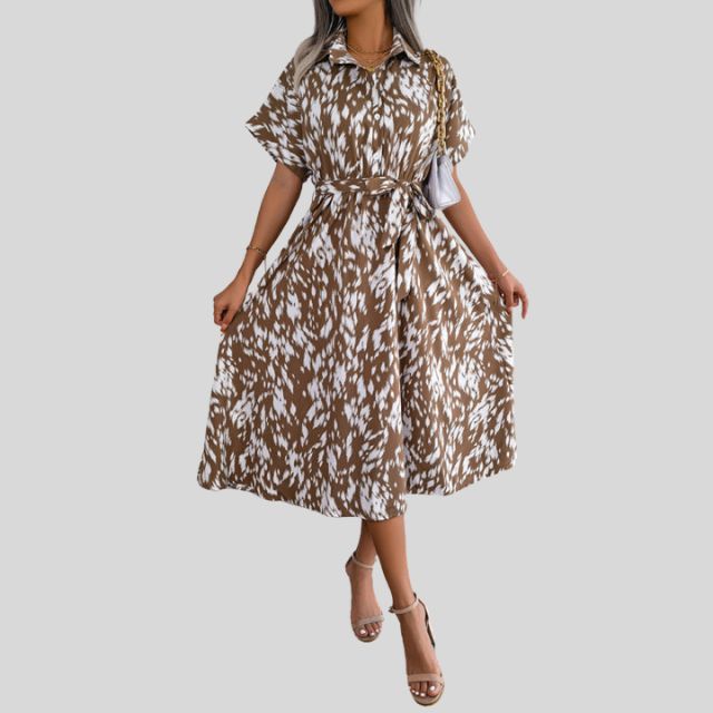 Flowing shirt dress with gathered waist