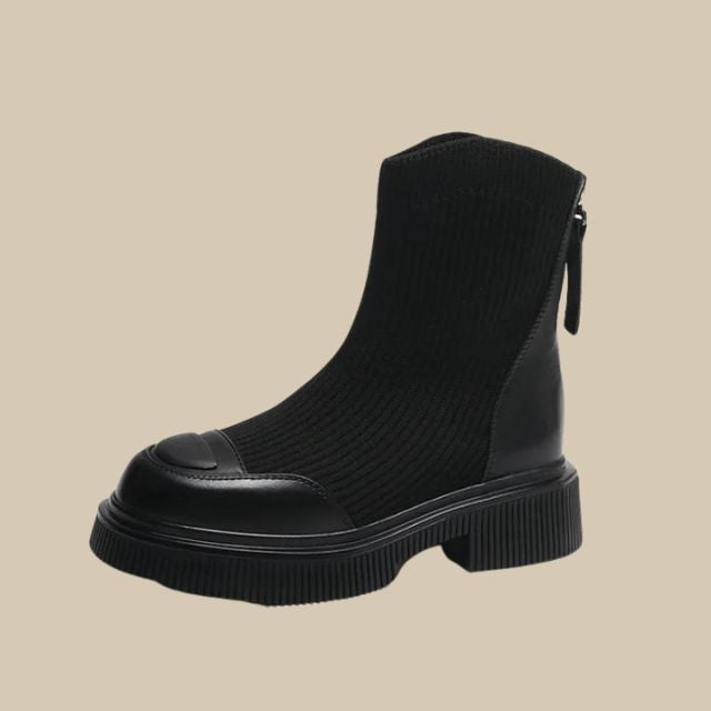 Ribbed knit platform ankle boots with zip detail