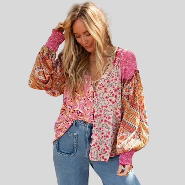 Boho blouse with puff sleeves