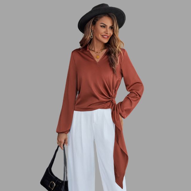 Wrap blouse with V-neckline