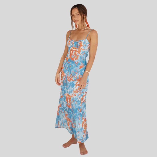 Maxi dress with floral pattern and back tie detail