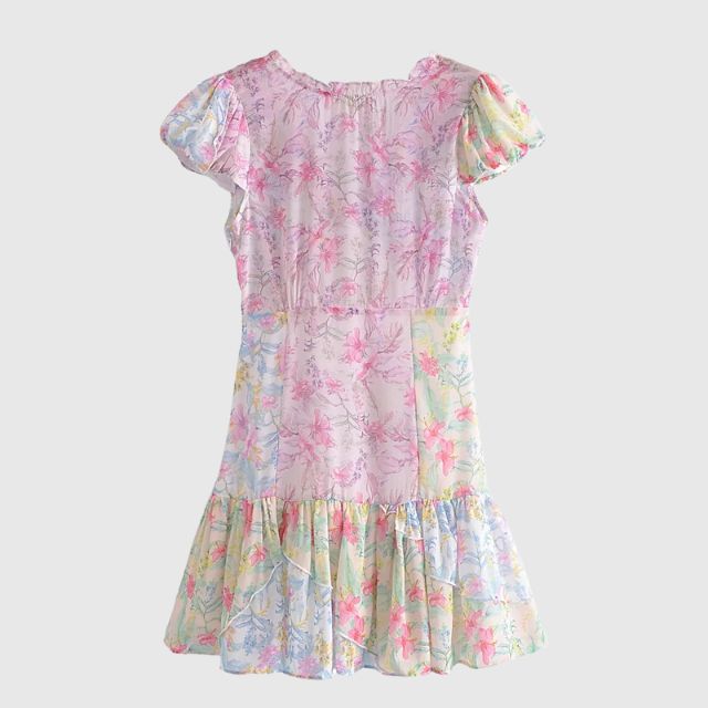 Floral flounce dress with flutter sleeves